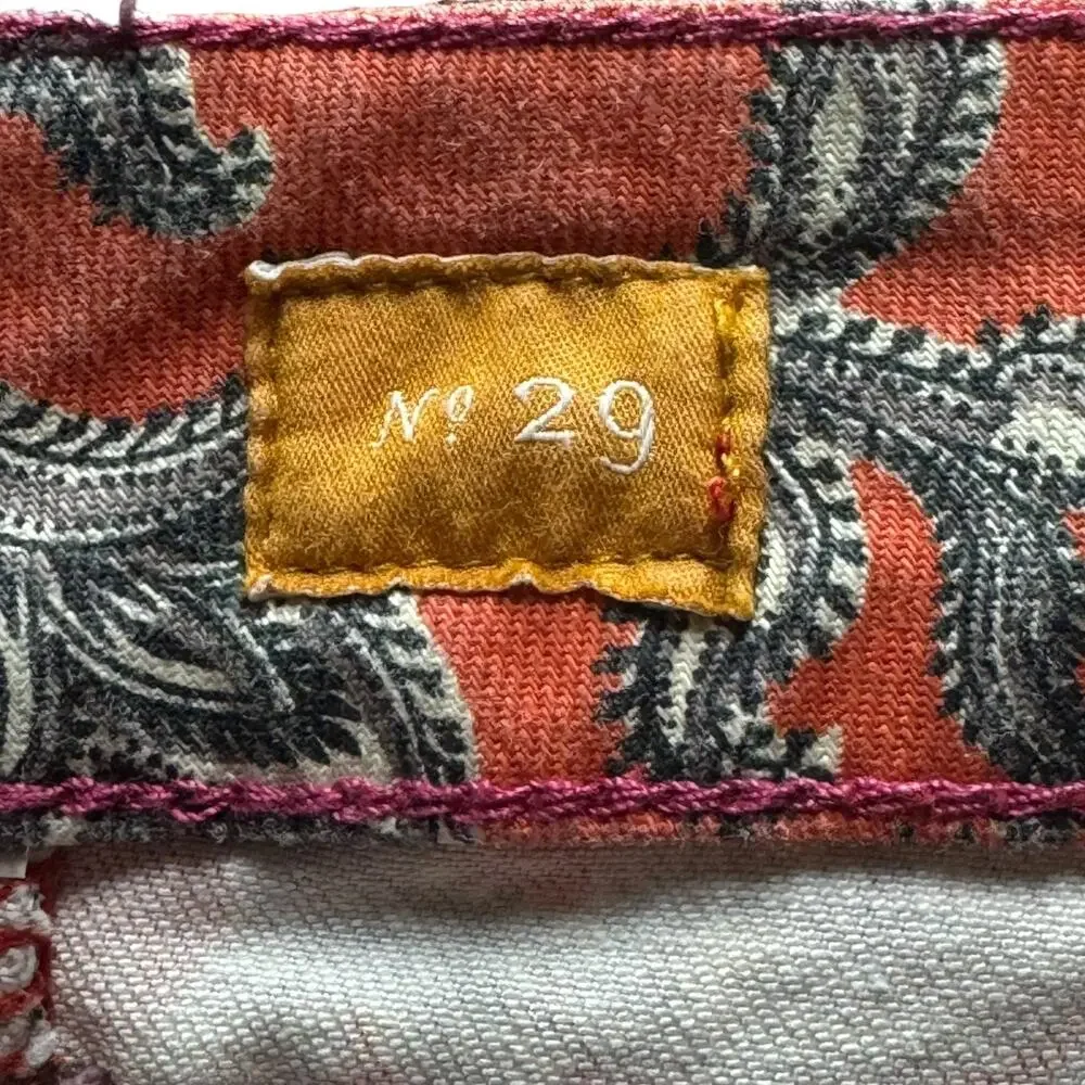 Pilcro Anthropologie Coral Paisley Denim Pencil Skirt Rust Red 29
